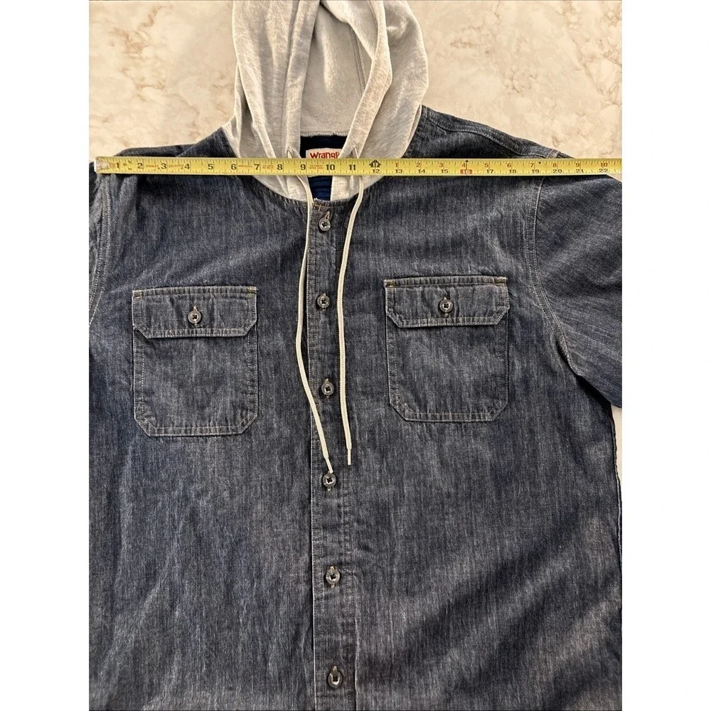 Wrangler Authentics Mens Denim Hooded‎ Shirt Jacket Size L Blue Flannel Lined
